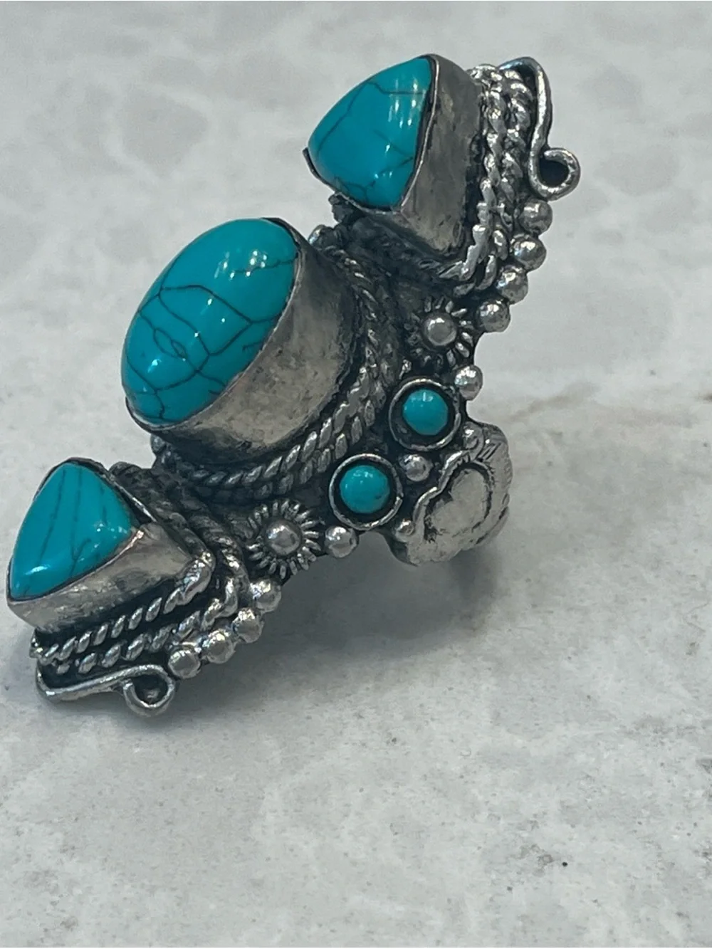 Vintage Style Festival Boho Southwestern Silver Finger Cuff Costume Ring Size 7